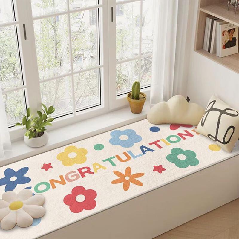 Flower Art Imitation Cashmere Waterproof Bay Window Mat 80*160cm