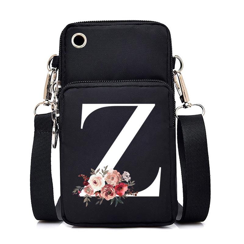 New Letter-printed Black Oblique Span Bag, Mobile Phone Bag, Light To Carry, Vertical Length and Width Change Bag
