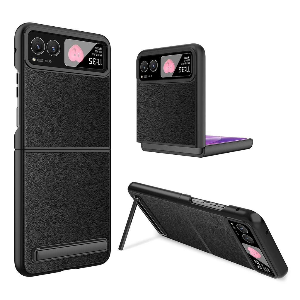 For Motorola Razr 40 5G Kickstand Case Leather+PC Cover with Rear Screen Film