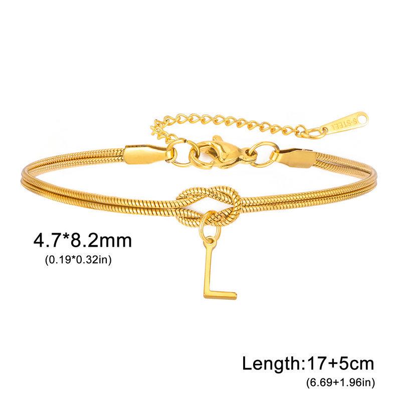 Stainless Steel 26-Letter Bracelet & Anklet with Double-Layer Knotted Snake Bone Chain