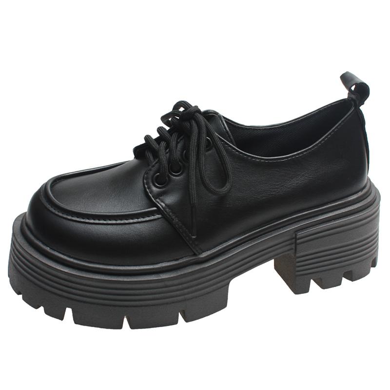 

Lucyever Patent Leather Platform Loafers Women Preppy Style Lace Up Oxford Shoes Woman Black Thick Bottom Y2K Shoes Female 35