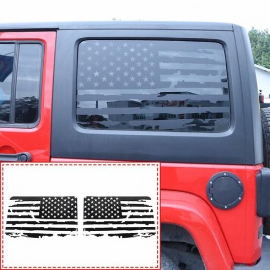 2x Exterior Rear Window Decor Sticker Decals for Wrangler JK 2011-2017 US Flag