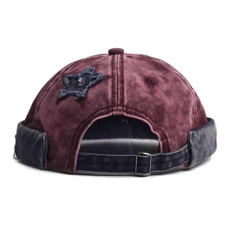 Retro Washed Color Docker Cap Without Visor Star Splicing Brimless Caps Letter Adjustable Beanie Hat Vintage Style Hip Hop