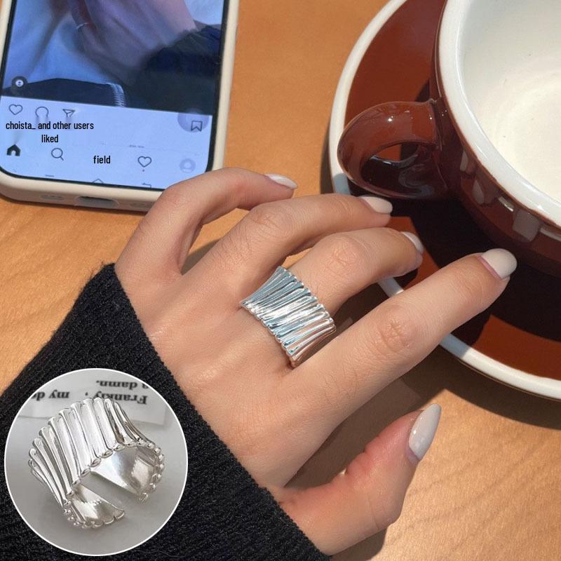 Korean Retro Geometric 925 Silver Plated Open Ring for Women