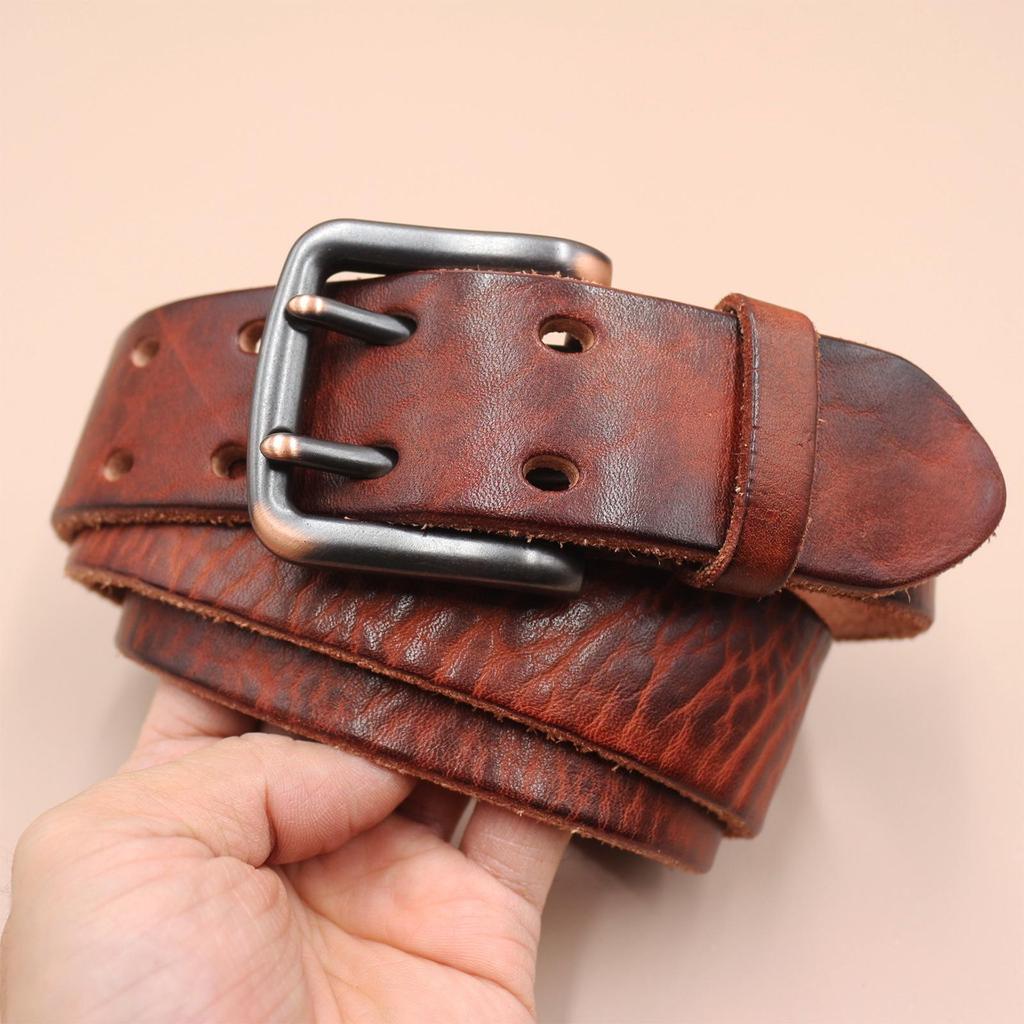 Herren Retro Doppelnaht Echtleder Gürtel - Vielseitig, Langlebiges Rindsleder für Jeans