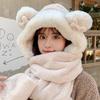 Bear hat women's winter scarf three-piece winter plush hooded integrated thermal gloves ear protection scarf