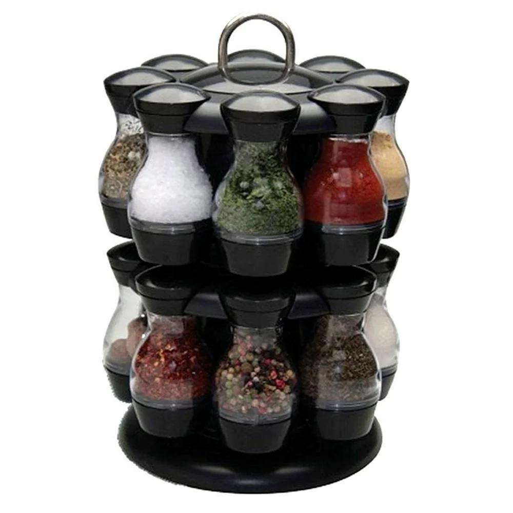 16Pcs Coffee Sugar Seal Jar Container Condiment Set 360 Rotating Spice Jar Rack Kitchen Condiment Bottle Home Kitchen Supplies A