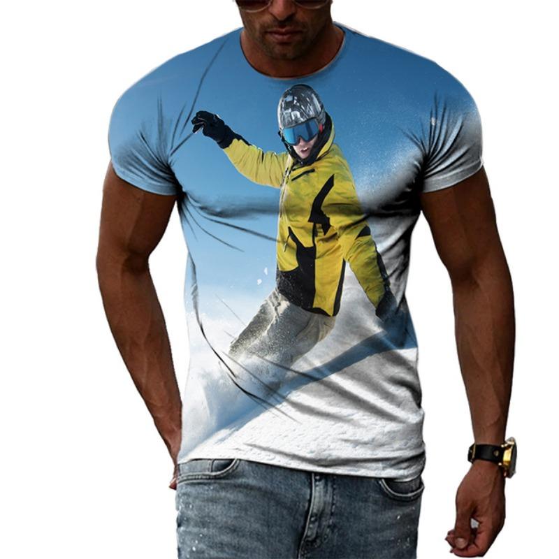 Sommermode Skateboard Sportswettbewerb Ski Herren T-Shirts Lässiger Druck Hip Hop Harajuku Persönlichkeit Rundhals Kurzarm Top