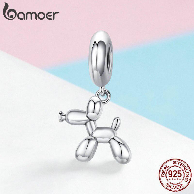 BAMOER Genuine 925 Sterling Silver Balloon Dog Pendant Animal Charms Fit for Charm Bracelets