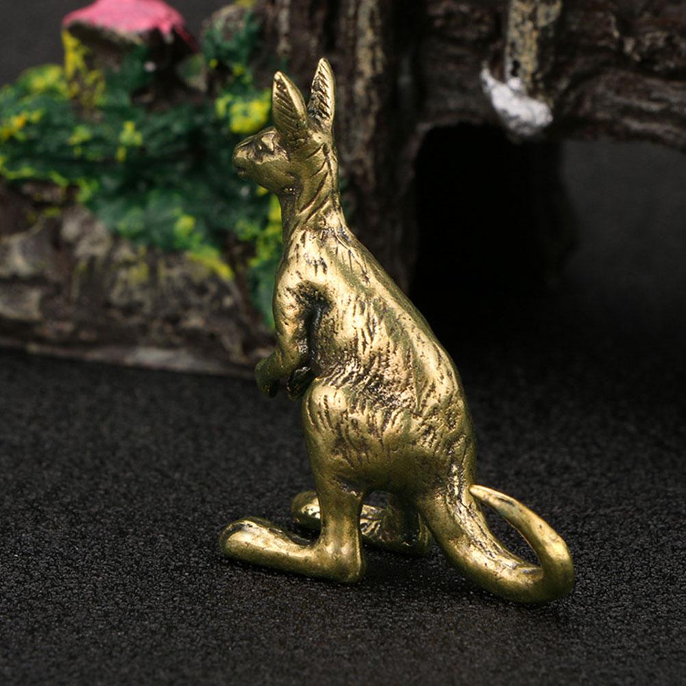 Kleine Känguru-Statue, Messing-Ornament, Gold-Dekor, kreative Desktop-Skulptur, Vintage-Spielzeug