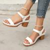 Fashion One Strap White Thick Heel Sandals for Women Lightweight Pu Leather Ankle Buckle Sandles Woman Plus Size Summer Sandalias Mujer