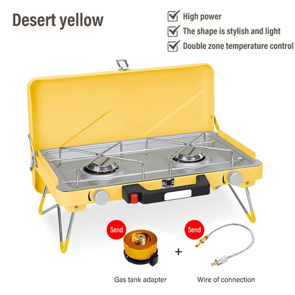 Camping Gas Stove Portable 2 Burner Stovetop Foldable BBQ Grills Gas Stove Patio with Regulator for Outdoor Cooking Cookware