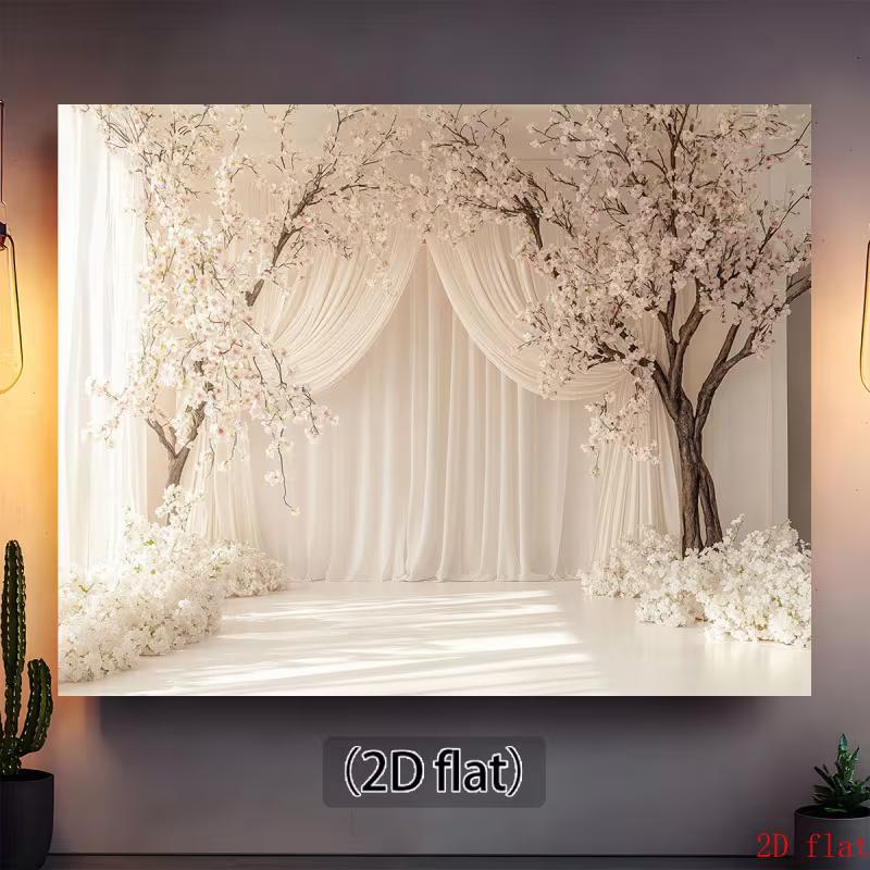 

2D Elegant Floral Tree & Sheer Drape Background for Bridal Shower & Reception 47.2x31.5inch/120*80cm