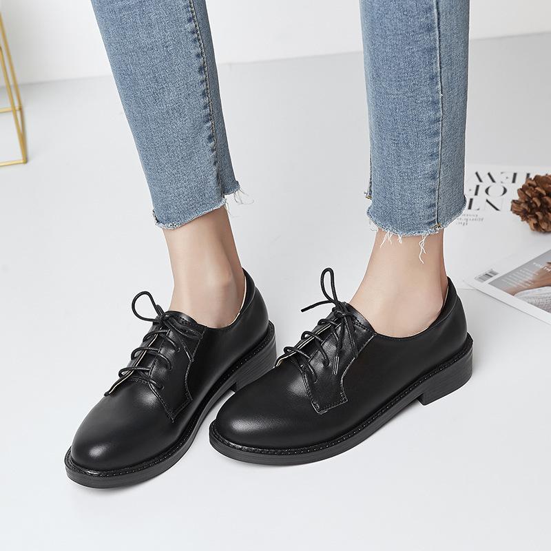 Yuexinwang genuine leather flat for Huizhou women's shoes grape mother same small leather shoes women's black front lace-up versatile shoes children