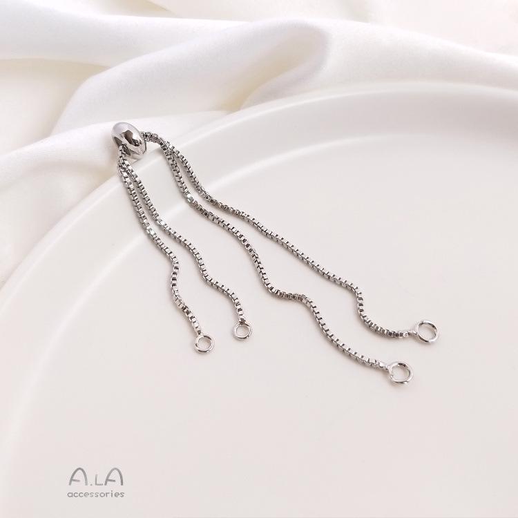 

Браслет-коробка в корейском стиле из золота 14 карат с регулируемыми силиконовыми бусинами и двойной подвесной удлинительной цепочкой