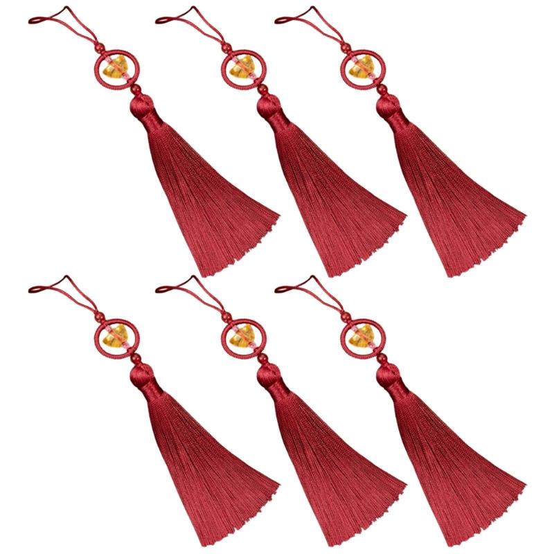 Set of 6Pcs 10cm Lucky Tassels Keychain Holder Wealth Symbol Polyester Fringe for Bag Decoration Jewelry Making