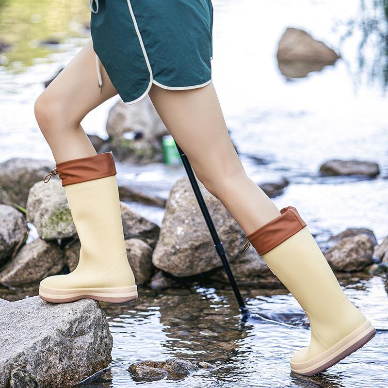 High tube bead rain boots men's and women's waterproof shoes Closed rain boots fashionable elastic long tube water boots fashionable