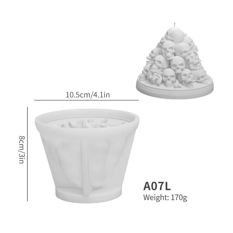 A Bunch of Skull Candles Silicone Mould 3D Pyramid Skull Crafts Resin Plaster Cement Soap Mold Halloween Decorating Gifts
