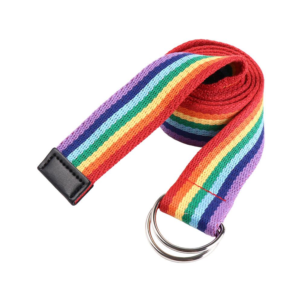 D-shaped Buckle Rainbow Canvas Belt Nylon Canvas Waist Belt Casual Men Belt  Dresses