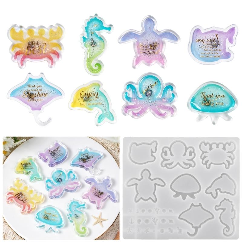Ocean Animal Silicone Mold for Resin Crafts, Flexible Casting Sheet with Defined Sea Creature Cavities for Jewelry Accessories and Shakers