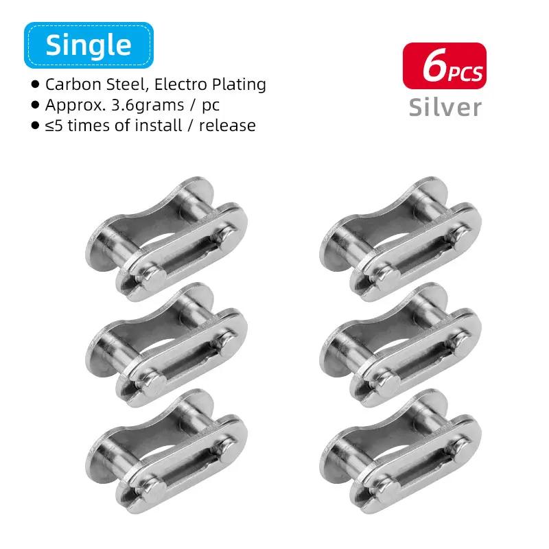 

6 пар велосипедных быстроразъемных соединений и отсоединений для 1/6/7/8/9/10/11/12-скоростной цепи, многоразовые, из углеродистой стали, недостающее звено, серебряный золотой соединитель