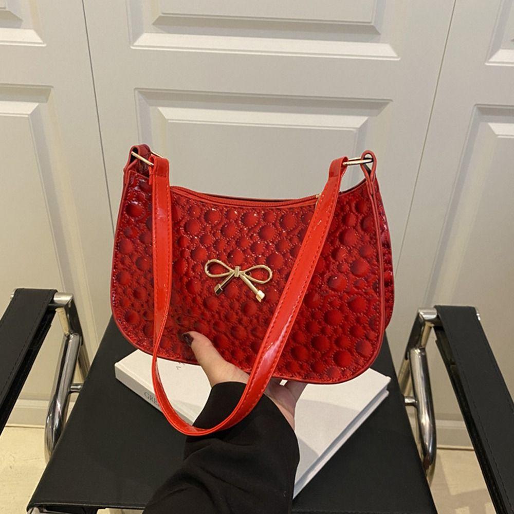 PU Leather Underarm Tote Bag Elegant Women Handbag Simple Bowknot Shoulder Bag  Work