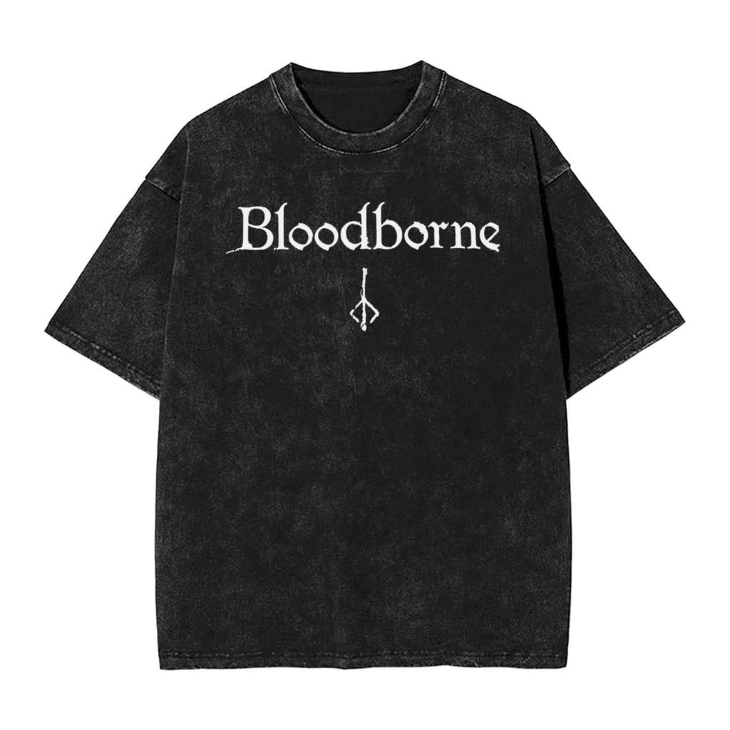 Hot Game Peripherals Bloodborne Darks Souls Graphic Print TShirt Streetwear Vintage Washed Cotton Top Oversized Summer New Tees