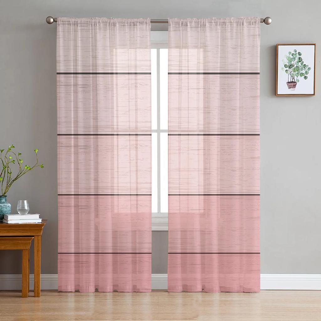Wood Grain Grey Gradient Sheer Drapes for Bedroom Living Room Ornamentation Window Curtain for Kitchen Netting Voile Silk-like Fabric Drapes