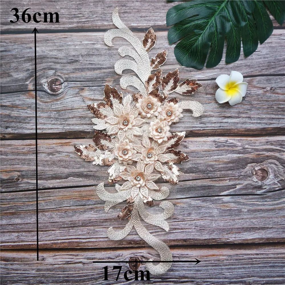 Rhinestone Embroidery Sew Patch 3D Flowers Lace Appliques Appliques Wedding Gown Appliques