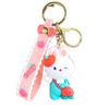 Adorable Cartoon Bunny Keychain Soft Rubber White Rabbit Peach Dressed