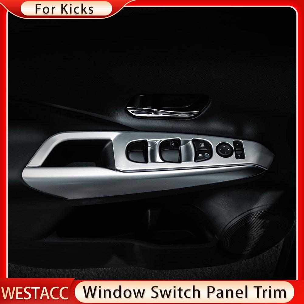 4Pcs Auto Tür Armlehne Fensterheber Schalter Taste Panel Abdeckung Trim Aufkleber für Nissan Kicks 2017 - 2023 Innen