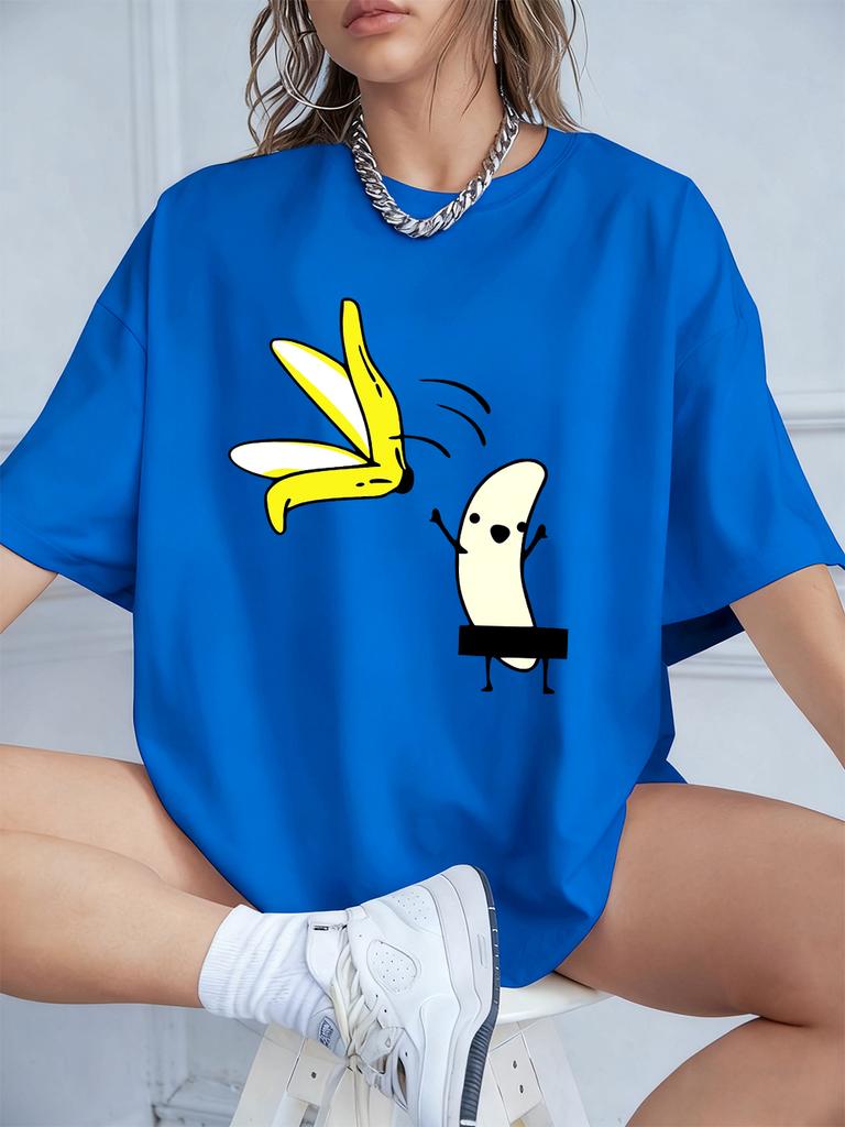 Cartoon Banana Dancing Prints TShirts Womens Cotton Summer Short Sleeve Tops Comfortable Loose ONeck T Shirt Casual Clothes