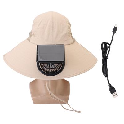 Fishing Fan Hat Khaki Color Solar Powered and USB Charging Al Voice Control Headlight Shawl Design