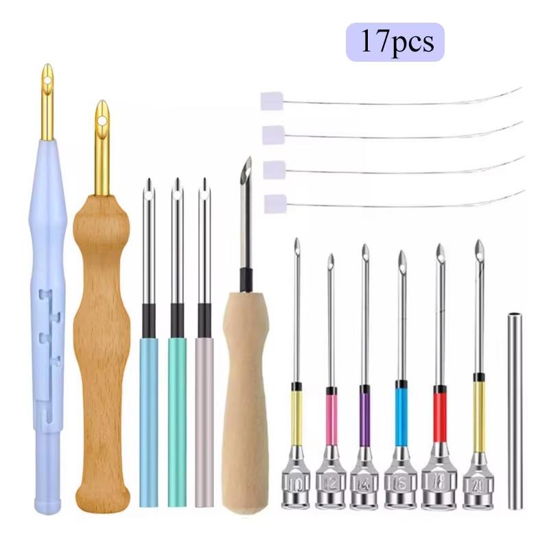Zxiixz 11-18 Adet Punch İğnesi Nakış Kitleri Ahşap İplik Nakış Kalemi Tığ Örgü DIY El Sanatı Dikiş Nakış Aletleri
