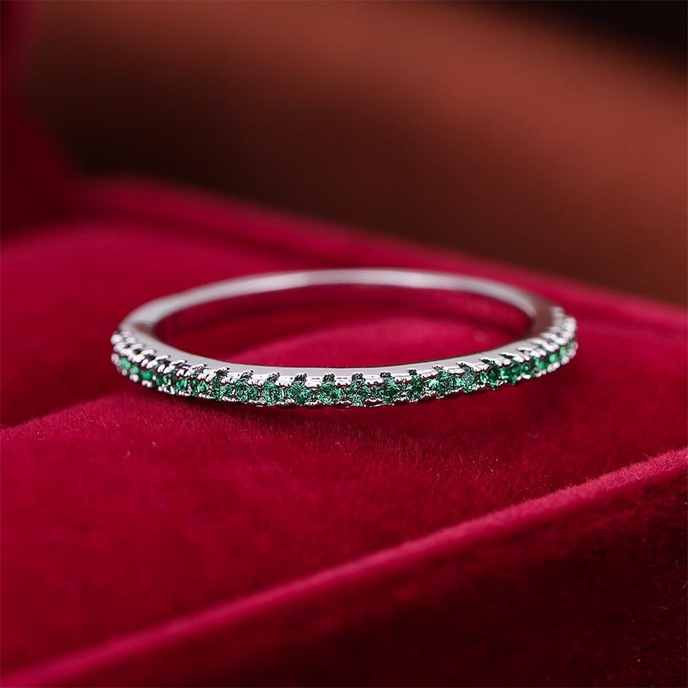 Green Zircon Small Round Stone Wedding Band Stackable Rings For Women Vintage CopperColor Engagement Promise Minimalist Jewelry