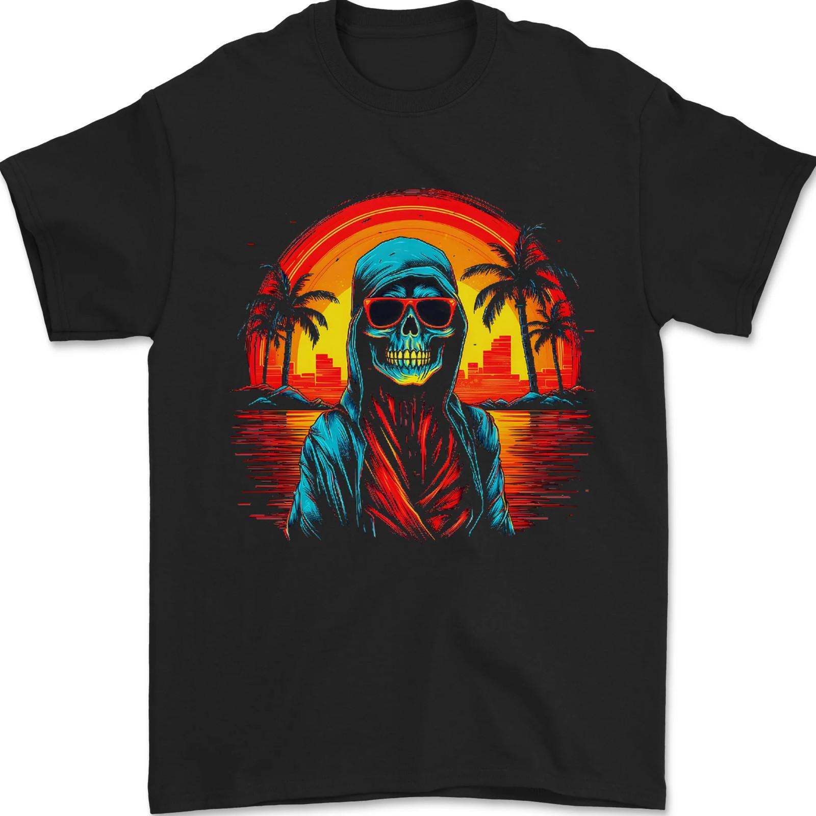 Мужская футболка Retrowave Skeleton Holiday Sunset Skull, 100% хлопок S разноцветный