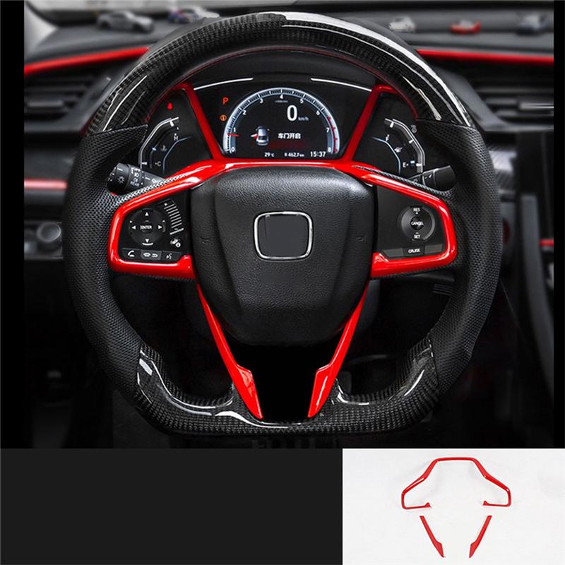 Red Car Interior Steering Wheel Cover Trim For Honda Civic 2016-2020 10Th Replacement Parts Accessories