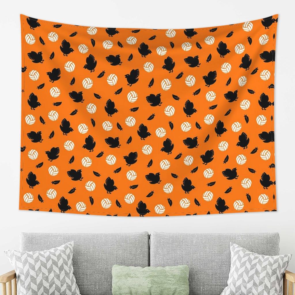 Haikyuu Karasuno Volley Crows Tapestry Wall Hanging Aesthetic Home Decor Tapestries for Living Room Bedroom