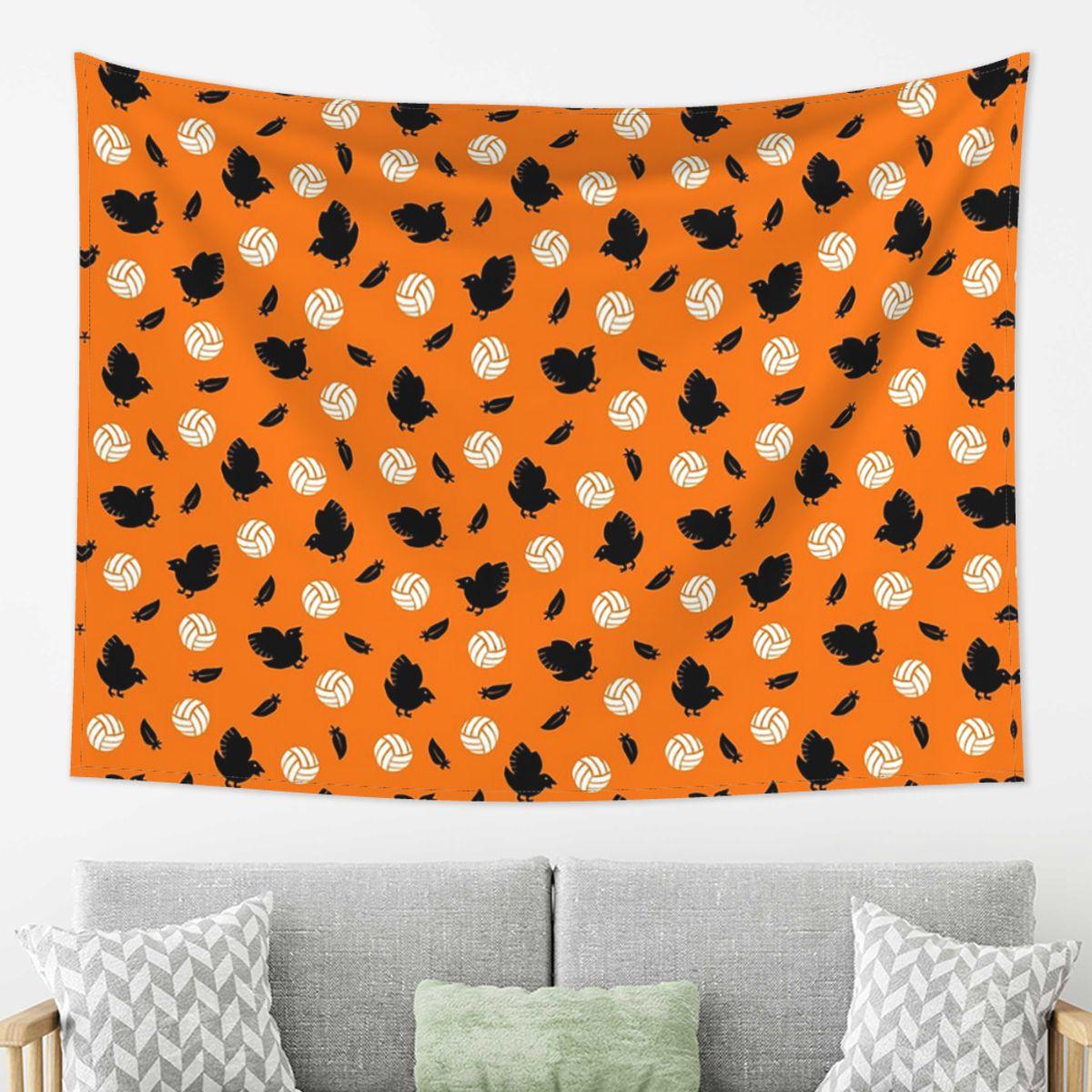 

Haikyuu Karasuno Volley Crows Tapestry Wall Hanging Aesthetic Home Decor Tapestries for Living Room Bedroom 74x94cm(29x37in)