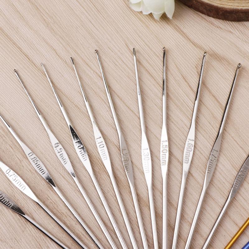 22pc/lot Metal Needles Set Hand Crochet Knitting Needle Tools Stainless Handle Hook Needlework