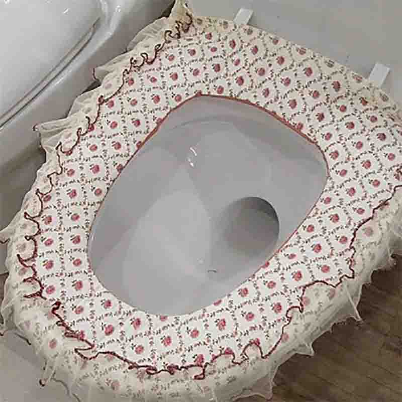 

Кружевное сиденье для унитаза с цветочным узором на молнии, универсальное водонепроницаемое сиденье для унитаза, чехол для унитаза