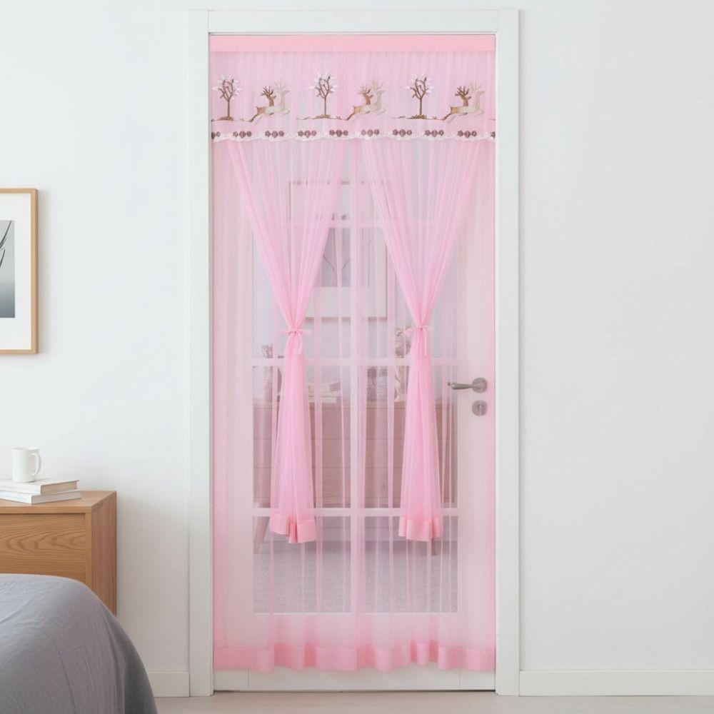 Punching Free Lace Embroidered Door Curtain Double Layer Door Drapes Entrance Curtain  Girl Room
