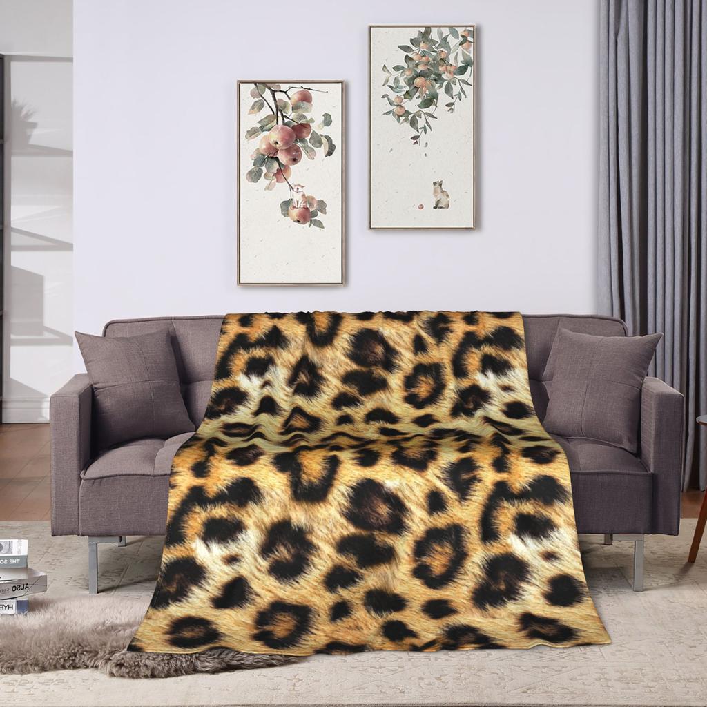 Leopardí Kožešina Flanelová Deka Zvířecí Měkká Teplá Přehozová Deka do Obývacího Pokojového Kempování Módní Přehoz na Postel Potah na Rozkládací Postel