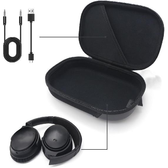 Harde Koffer voor Bose QC15/QC35/QC25/QC45/QC45SE/QC SE, Vervangende Koffer voor Draadloze Noise-Cancelling Koptelefoon met Kabelopslag