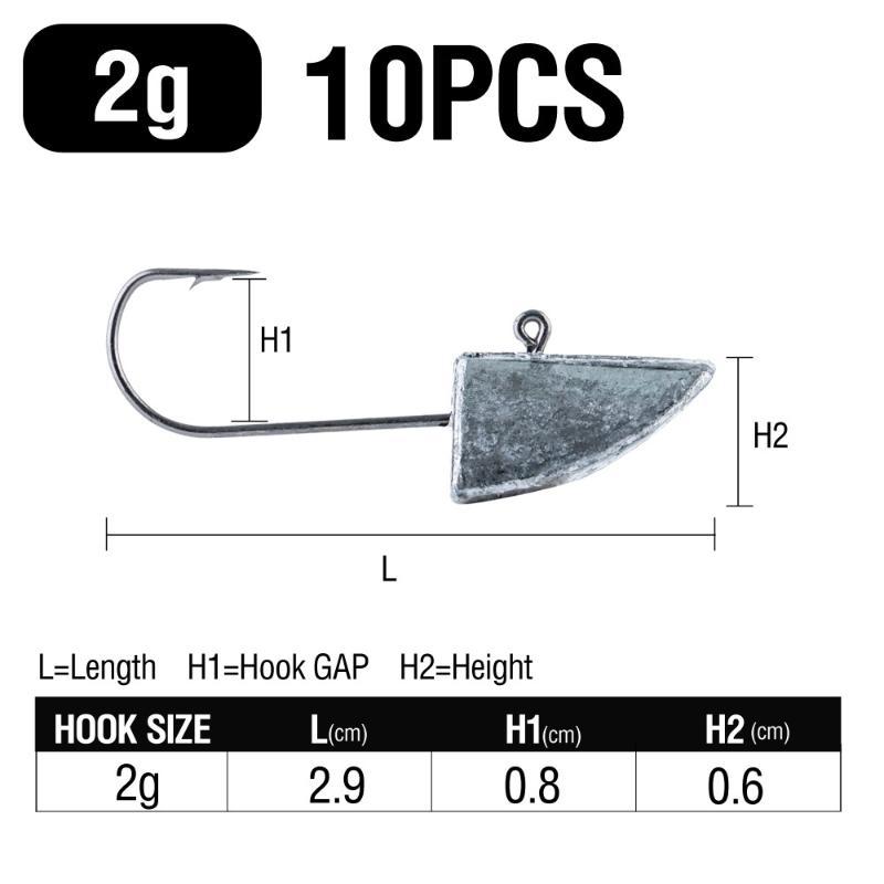 10Pcs 0.5G 1G 1.5G 2G 3G 5G 7G 10G Triangle Head Hooks For Soft Worm Lure Bait Fishing Jigging Head Hook Rigs