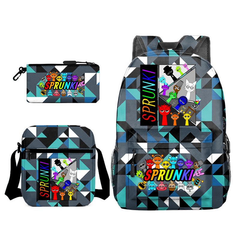 Sprunki Student Starry Sky School Bag Three-piece Rhythm Box Teen Backpack Men's and Women's Casual L
