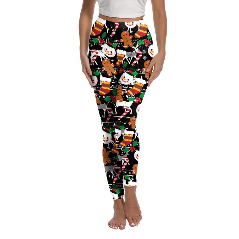 Christmas women's leggings new women's pants printed sports yoga pants peach hip pants women