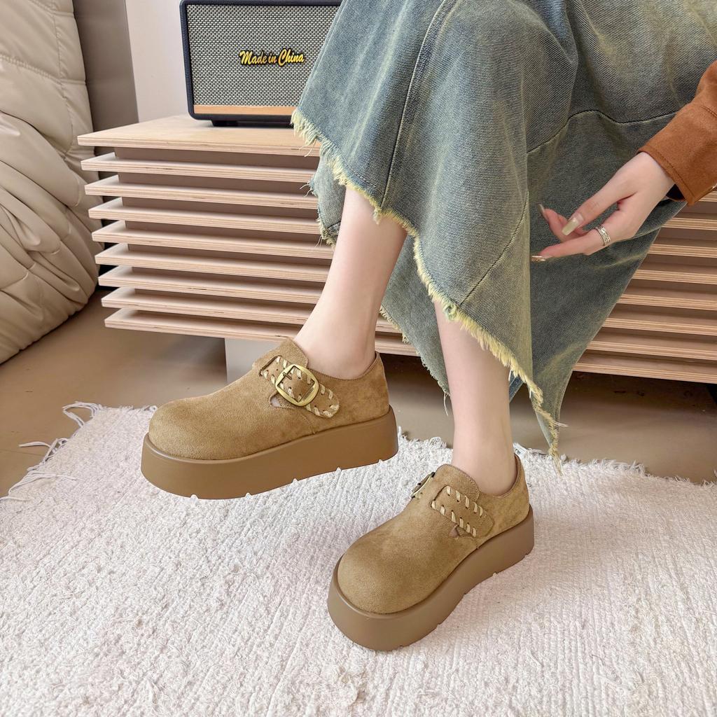 Fashion Comfortable Single Shoes Women's Fashion Round Toe Suede Metal Slip Strap Non-Slip Platform Flats