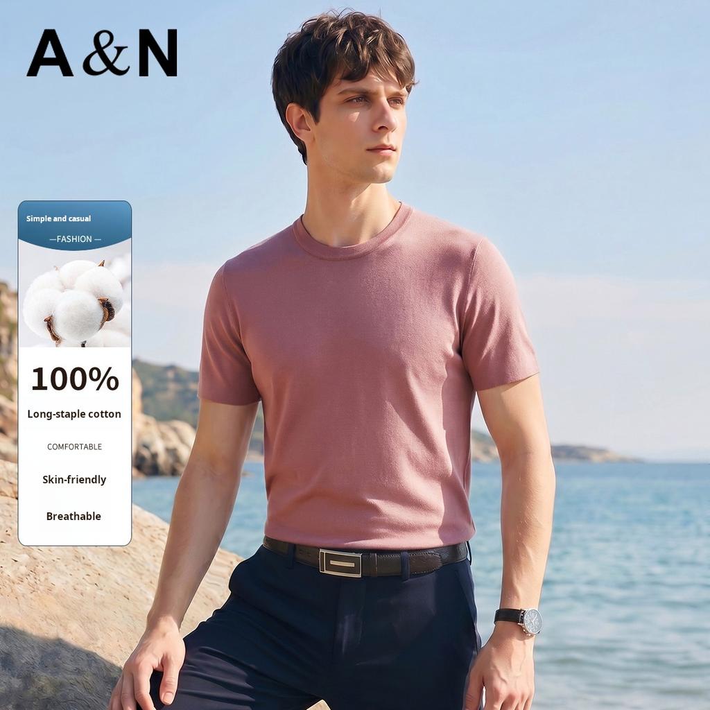 [180 Count Pure Cotton] Light Luxury Round Neck Short Sleeved T-shirt for Men In All Four Seasons, Casual and Versatile Base Shirt