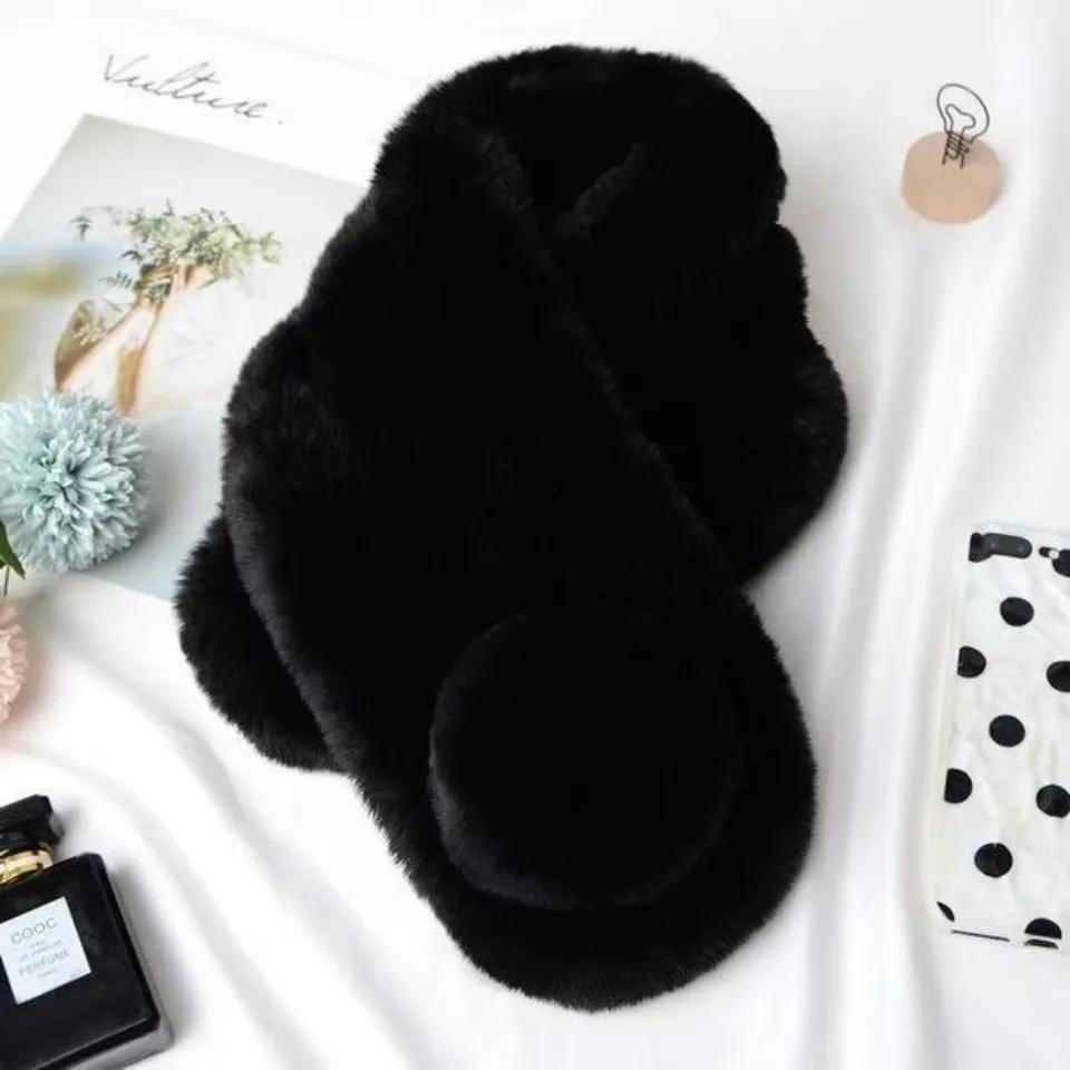 Kvinners pelsskjerf Vinter Ekte pelsskjerf Fake Collar Varmhals Pompoms